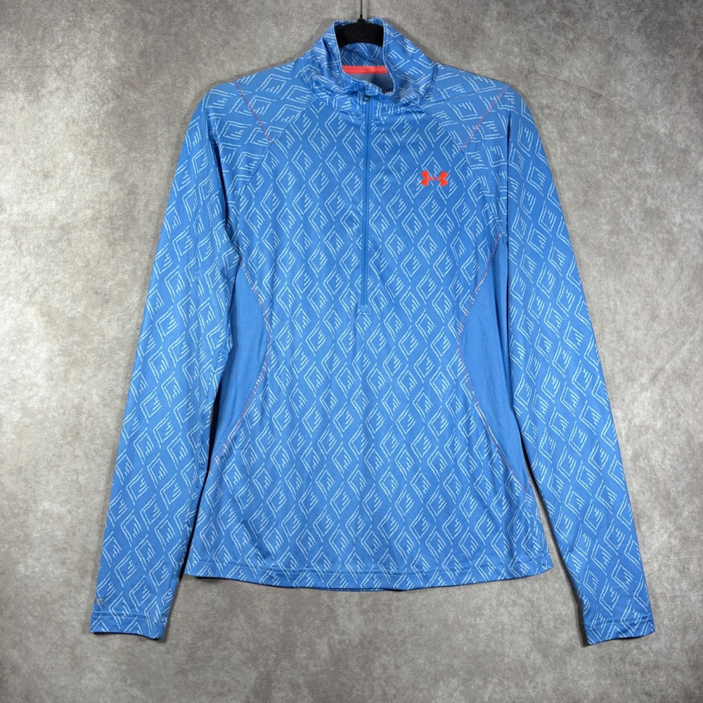 Under Armour 1/4 Zip Women Small Blue HeatGear Diamond Geometric Performance Top